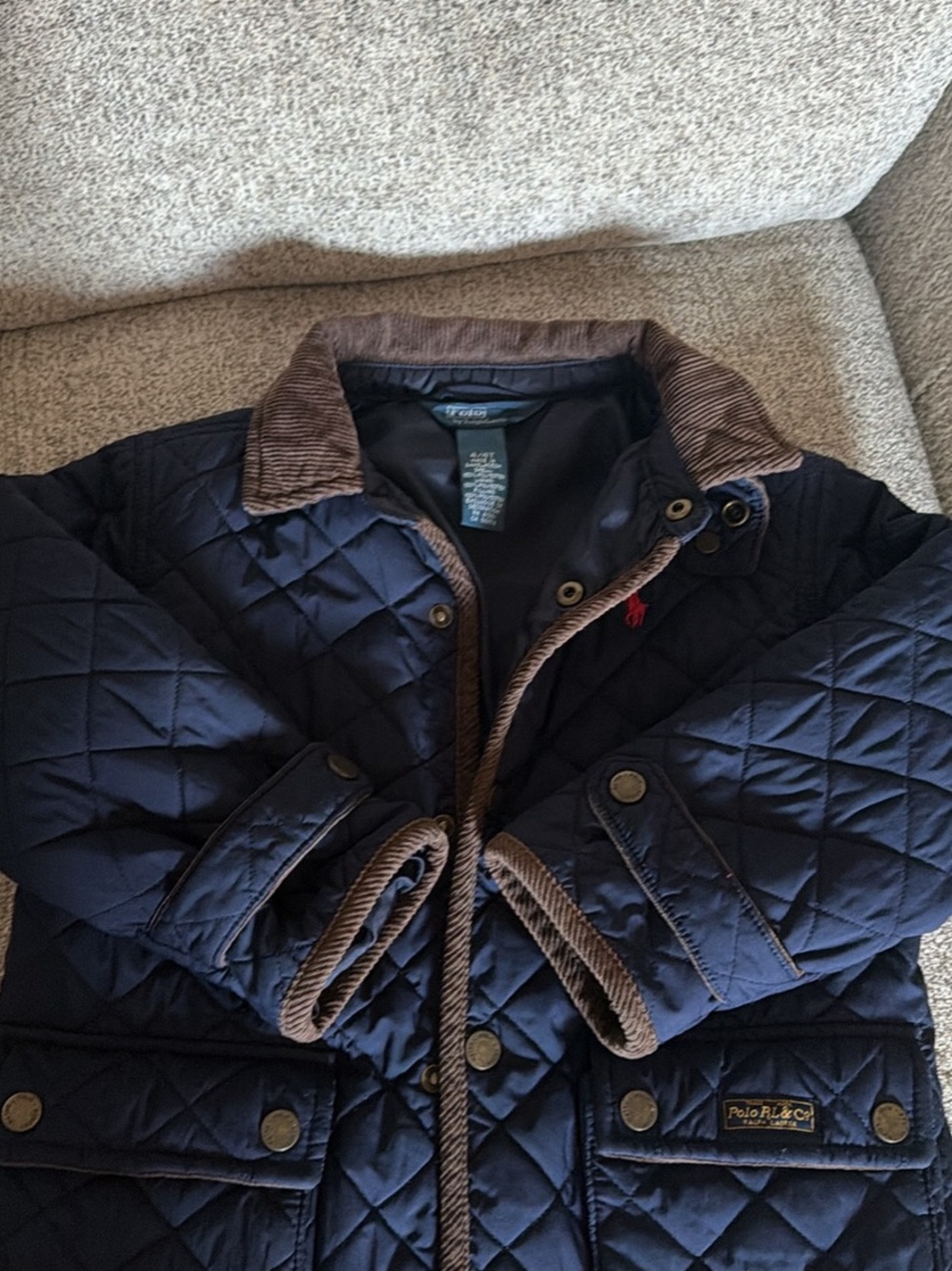 Polo by Ralph Lauren Navy Quilted Jacket with Brown Corduroy Trim